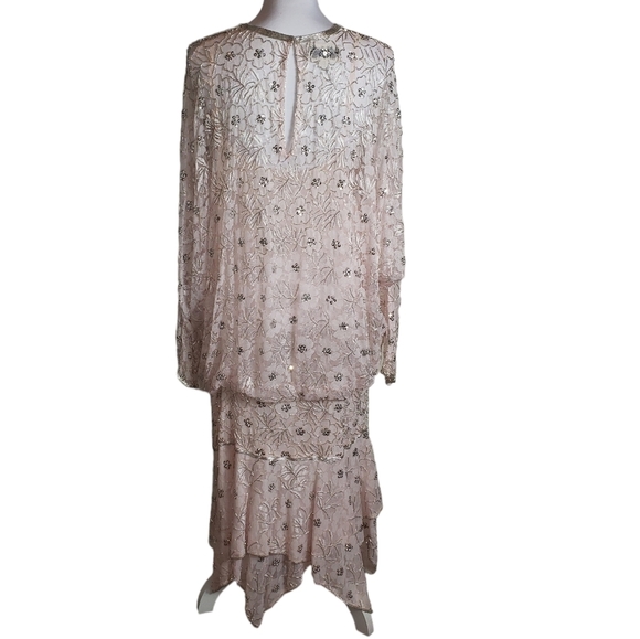 Vtg Judith Ann Plus Pink Dress Sz 2X 18-20 Floral Bead Sequin Drop Waist Flapper - Picture 5 of 16
